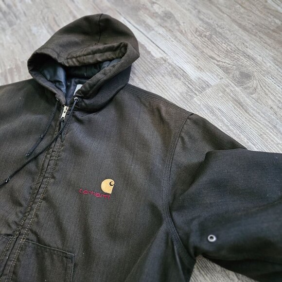Vintage CARHARTT Hooded Jacket Mens J21? Cordura Nylon Canvas Quilted 90s Size L - Picture 10 of 16